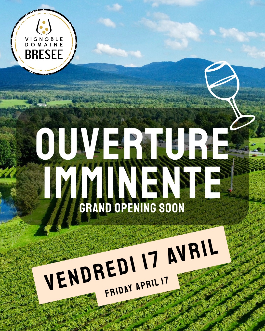 Invitation ouverture du vignoble du domaine bresee pour la saison 2026 avec vignoble vu du haut des airs