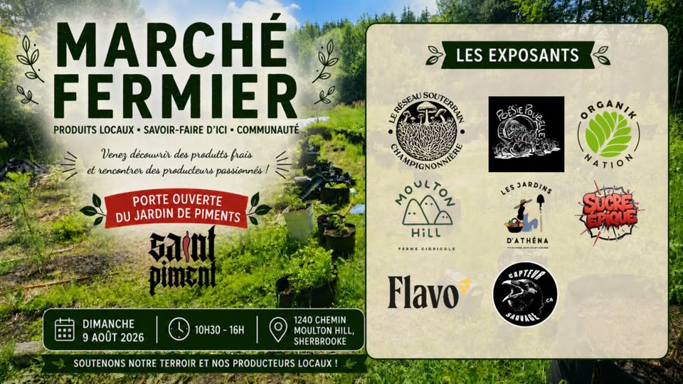 invitation à un marché fermier sur fond de jardin